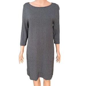 J. Jill Ponte Knit Dress Black White Houndstooth Career Work Office Midi Sz M‎